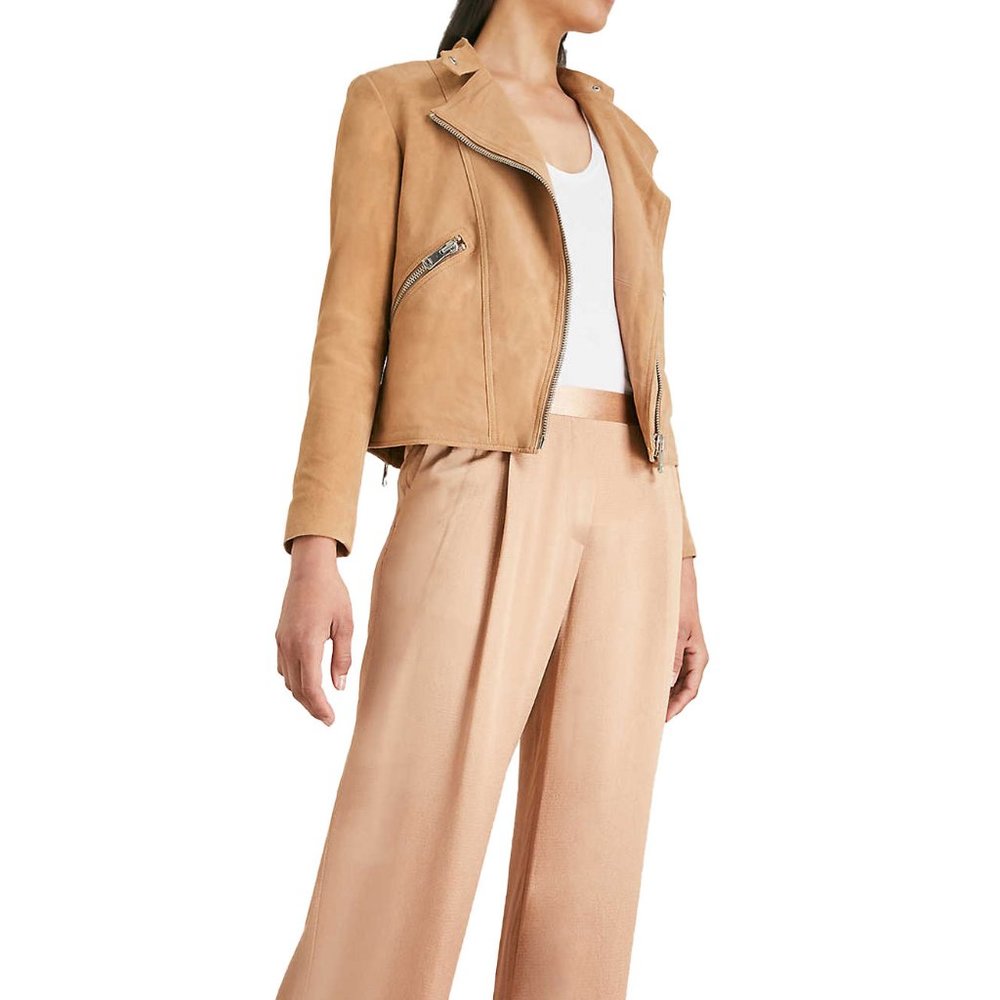 Reiss Ellen Leather & Suede Jacket in Camel/Tan